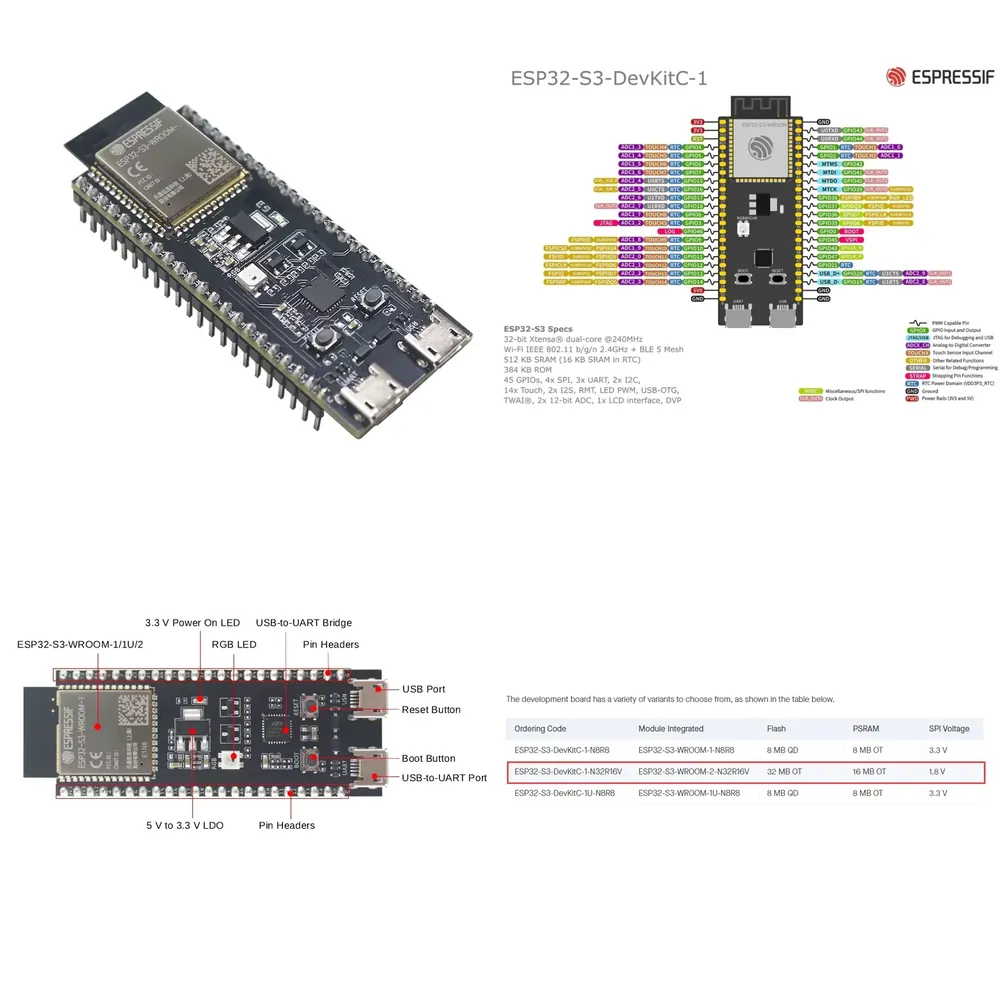 Devkitc - Carte de développement Espressif ESP32-S3-DevKitC-1, dotée